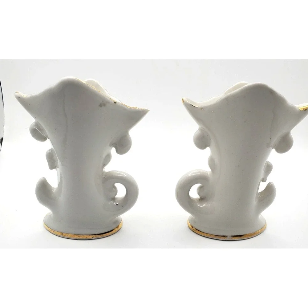 Antique Pair of Limoges Cornucopia Hand Painted Vases READ